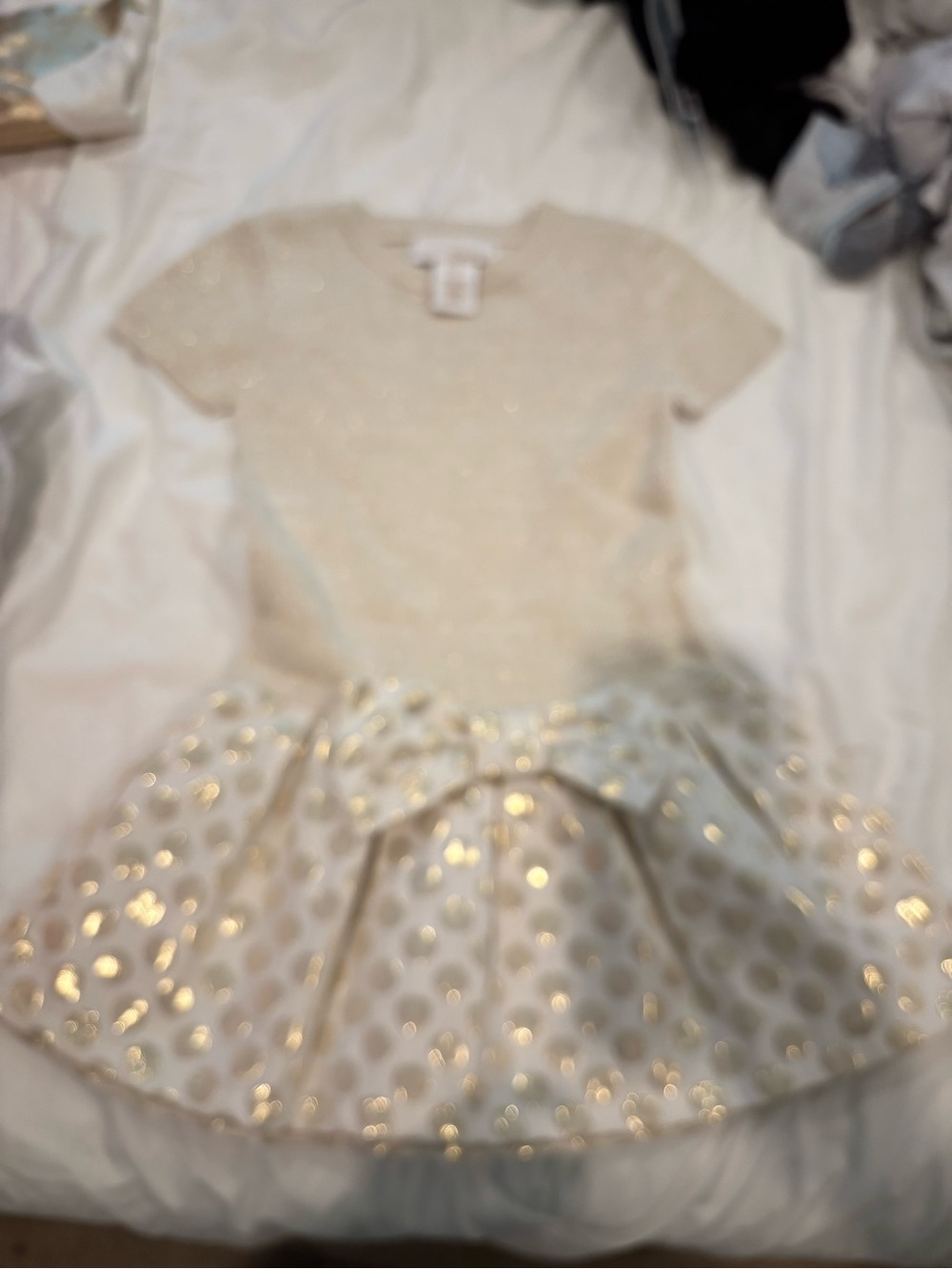 Camilla Cream Dress with Gold Polka-Dot Skirt